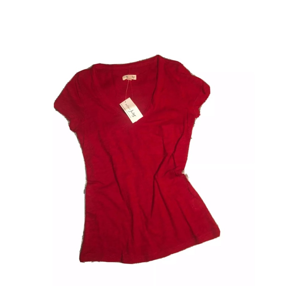 MAISON JULES : candy 🍎 red v neck pocket tee